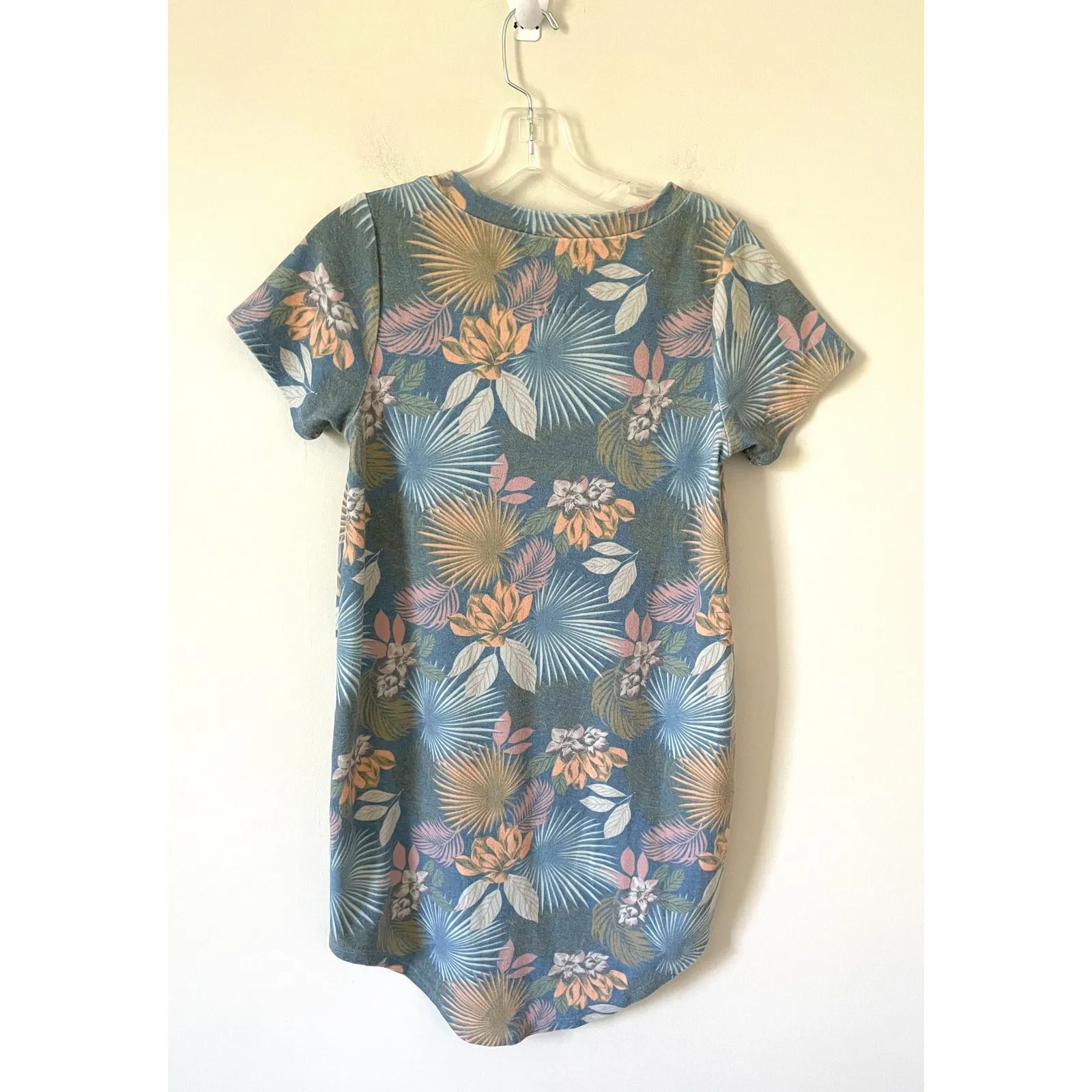 Chasor Floral Beach Terry Cloth V-Neck Mini Dress Blue Green Size Small - Image 2