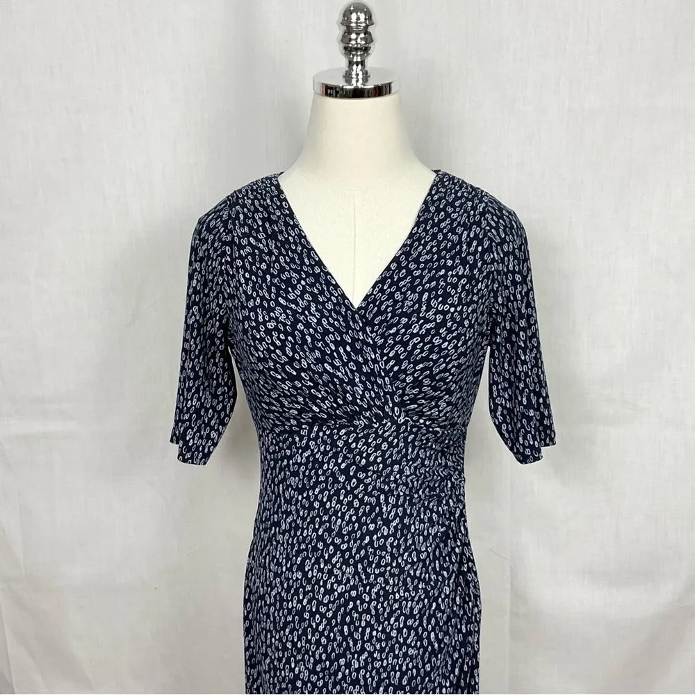 Lauren Ralph Lauren Ruched Dress Navy Printed Matte Jersey Knit Sz 6P Office - Image 3