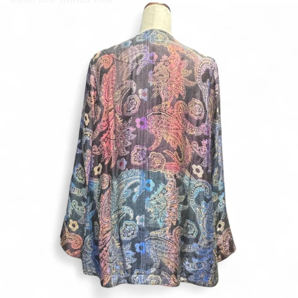 Soft Surroundings Paloma Cardigan Multicolor Paisley Pattern 100% Rayon Large - Image 3
