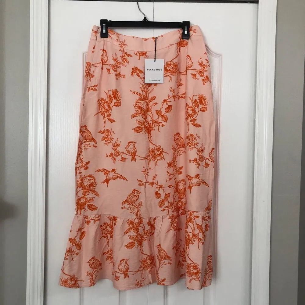 NWT Glamorous womens floral bird maxi skirt pink/orange 8 - Image 4