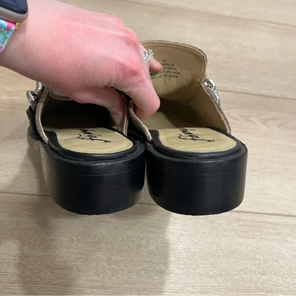 NEW Free People Vida Tan Metallic Chain Leather Mules Women’s Size 36 - Image 4