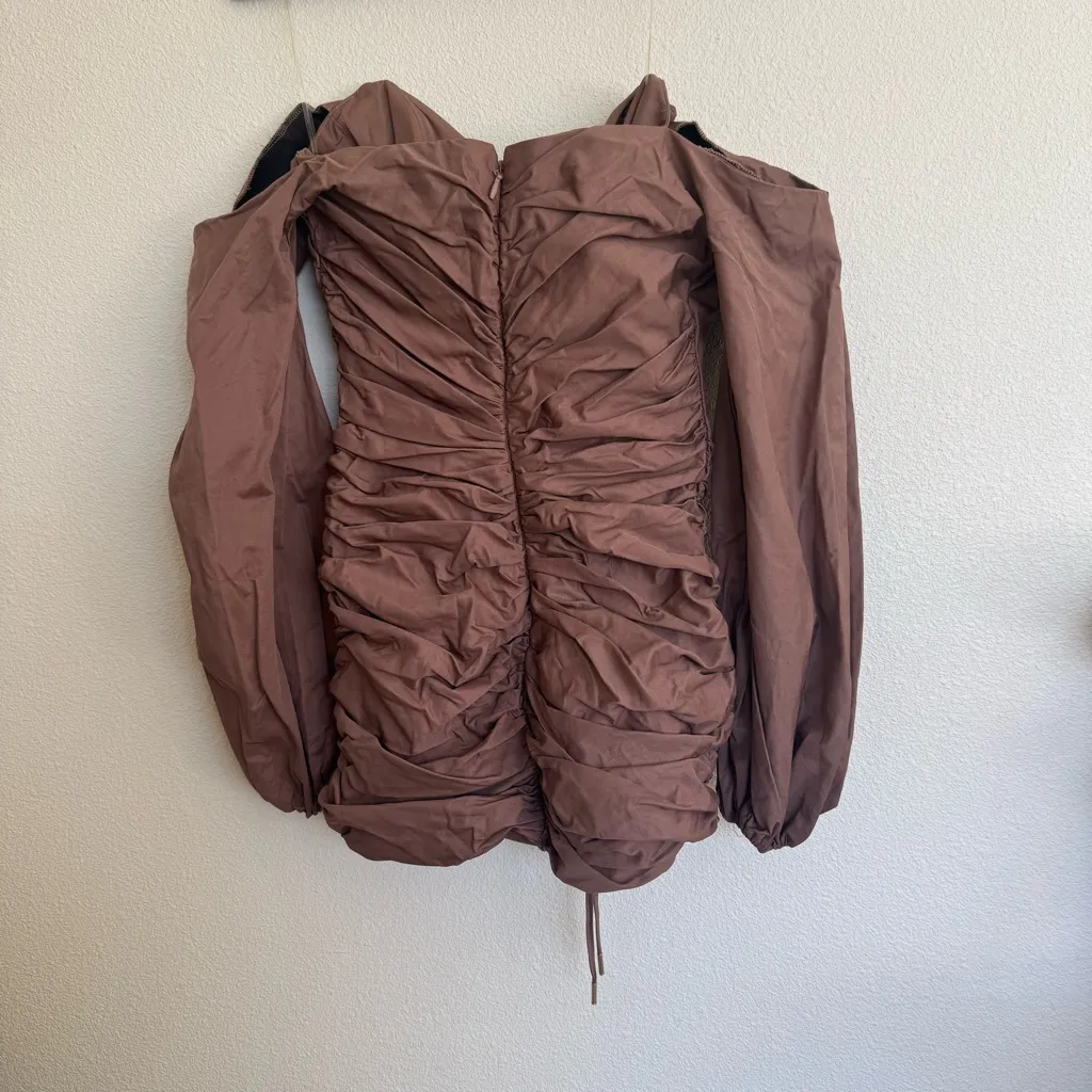 HOUSE OF CB 'Indra'‎ Mocha Off The Shoulder Wrap Mini Dress NWOT Size S - Image 4