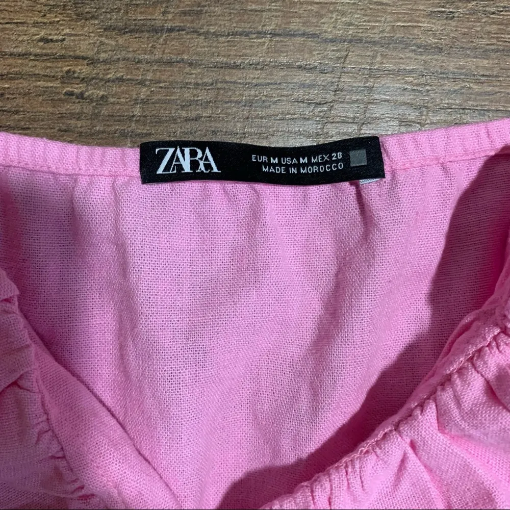 Zara Pink Linen Blend V Neck Ruffled Mini Dress - Image 5