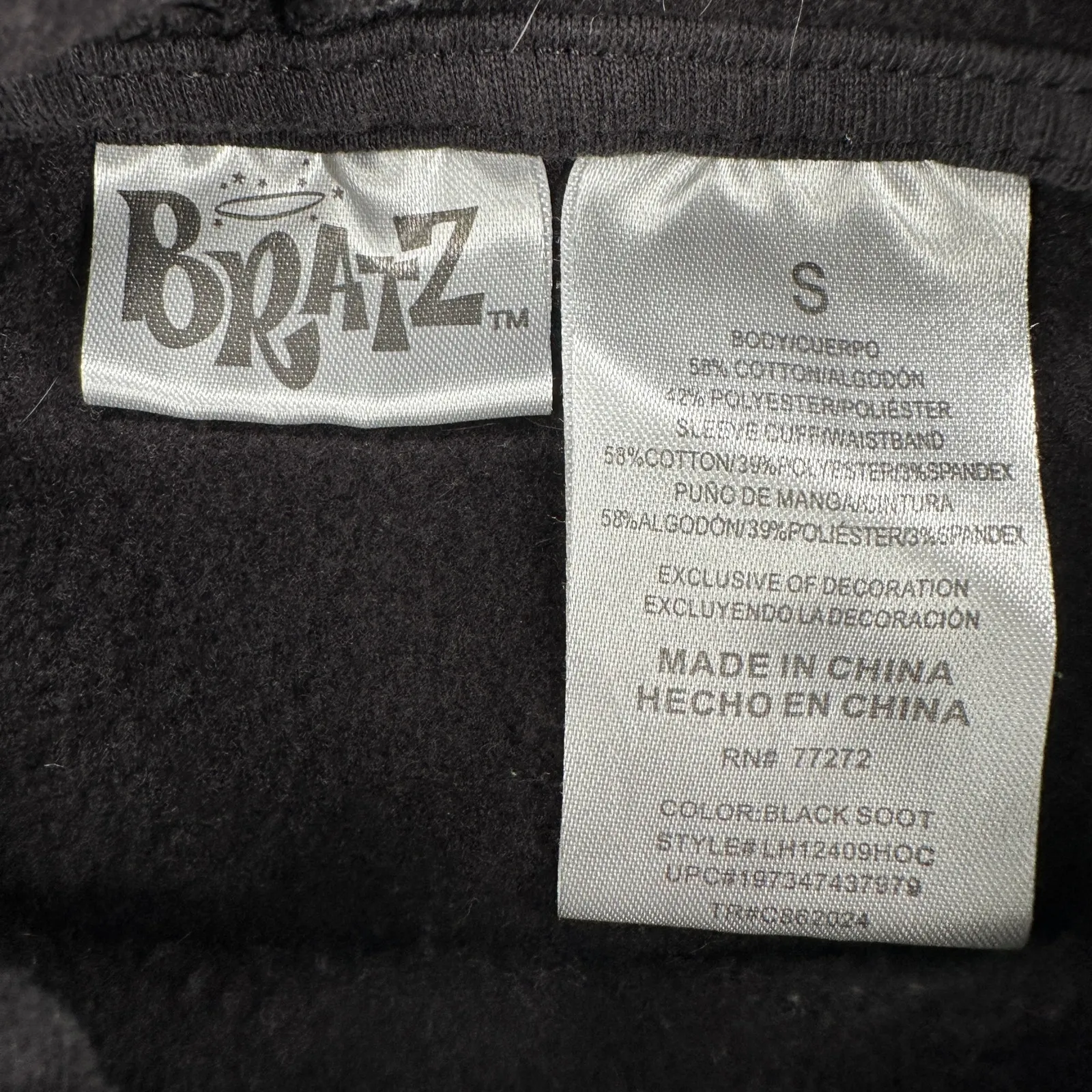 Y2K Bratz Doll Black Hot Pink Sweatshirt Hoodie Bleach Distressed Pockets Small - Image 4