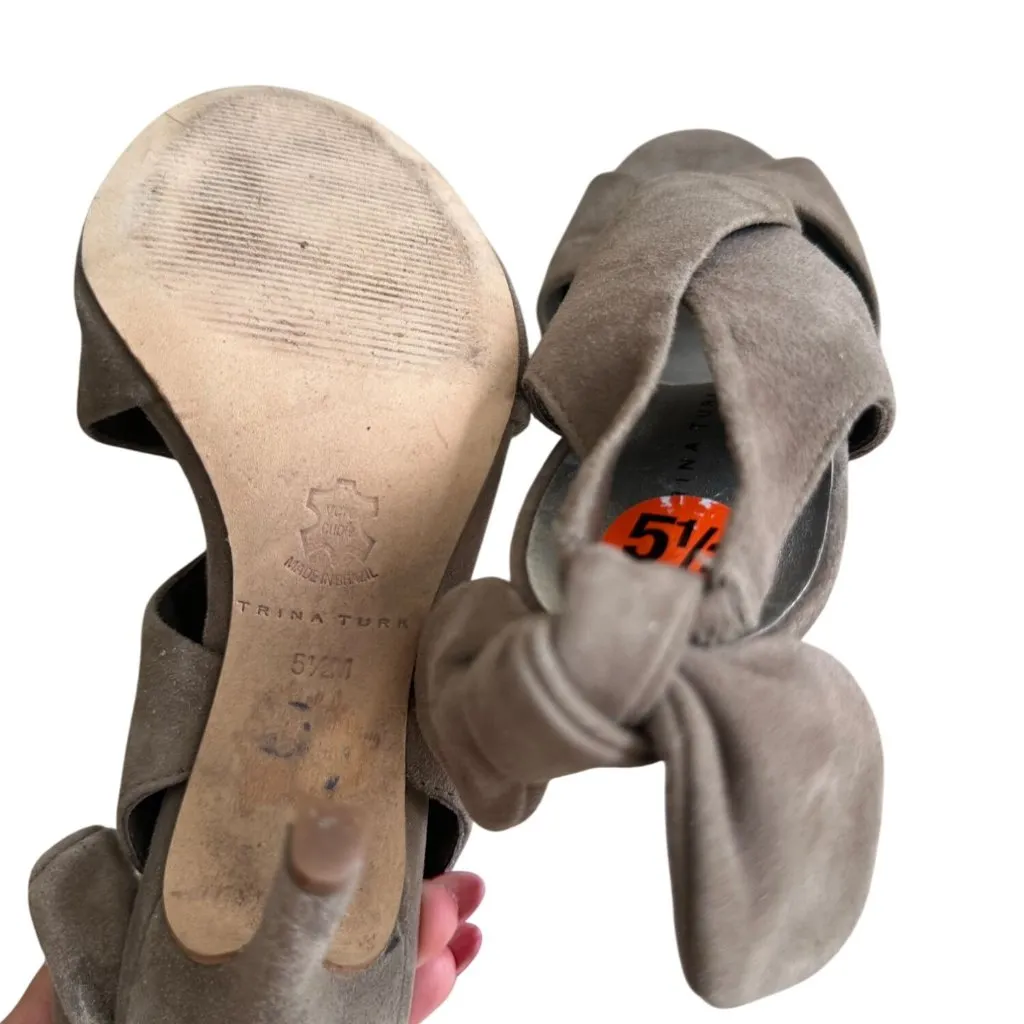 TRINA TURK Gray Suede Bow Slingback Heels Size 5.5 - Image 5