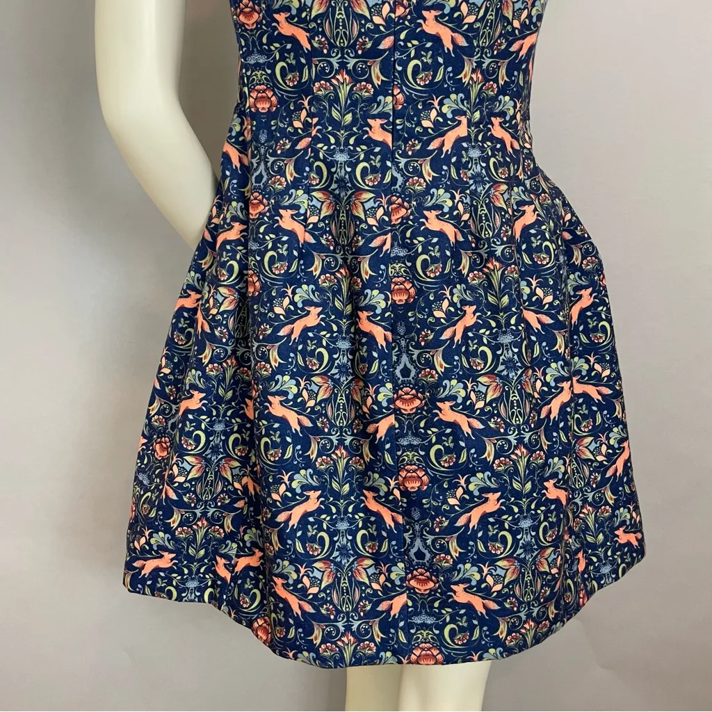 Pink Martini Dress Fox Print Blue Floral A-Line Lined Small Women‎ Cap Sleeves - Image 10