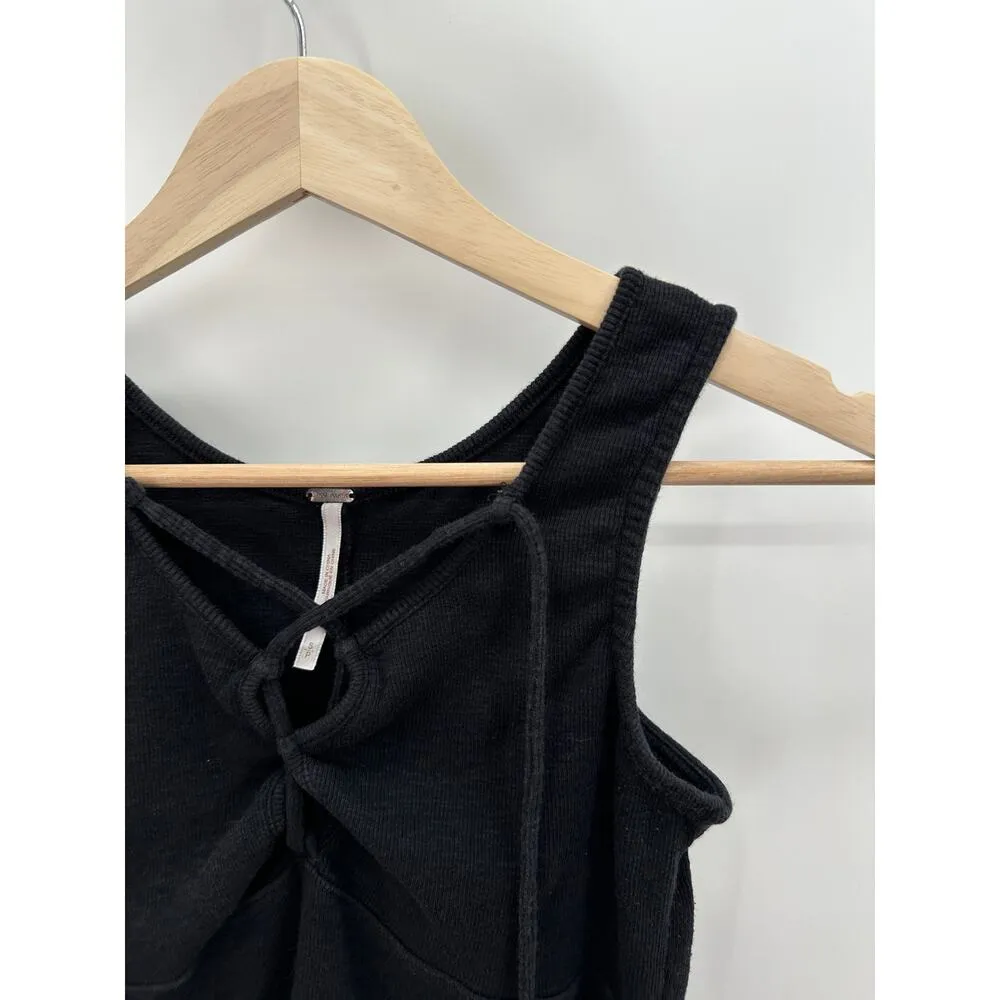 Free People Top Women SMALL Black Emmy Lou Lace-Up Neck Sleeveless Tank - Image 4