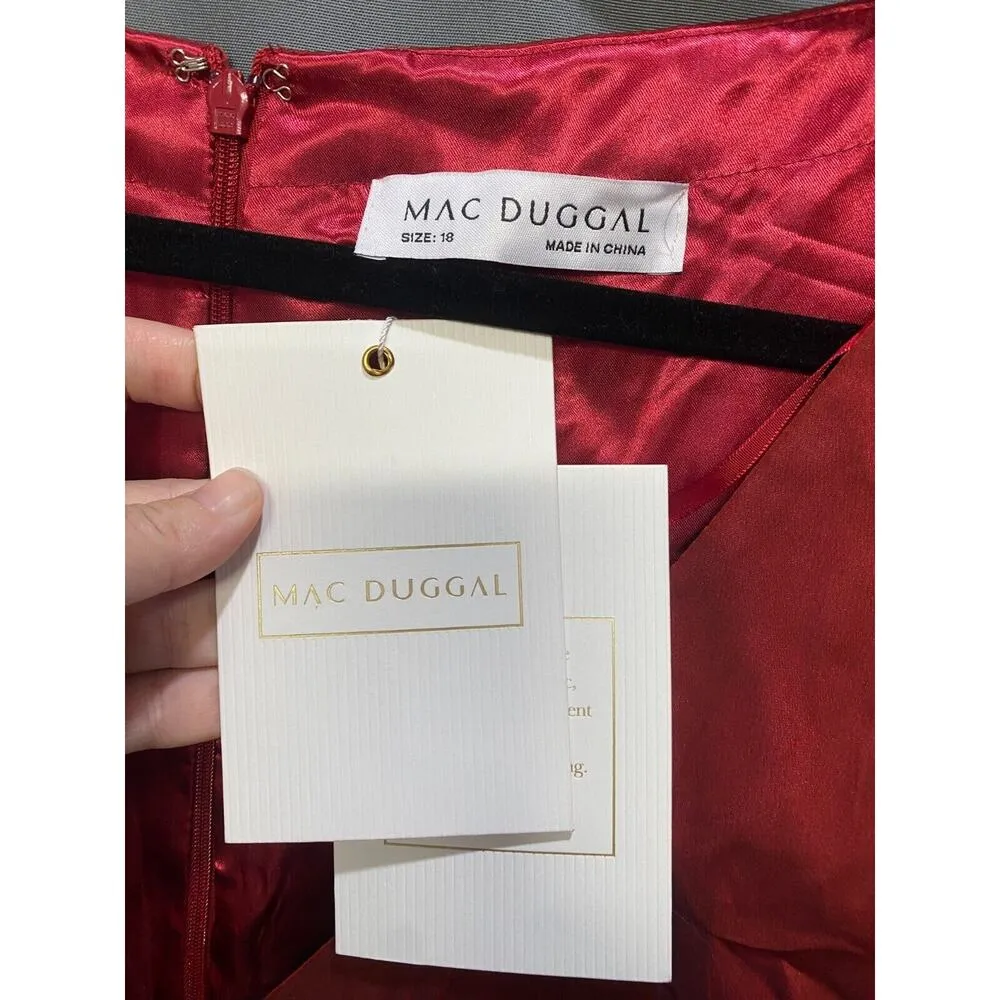 Mac Duggal Blouson Dress Women's 18 Red Sheer Long Sleeve Surplice Ball Gown B4 - Image 6