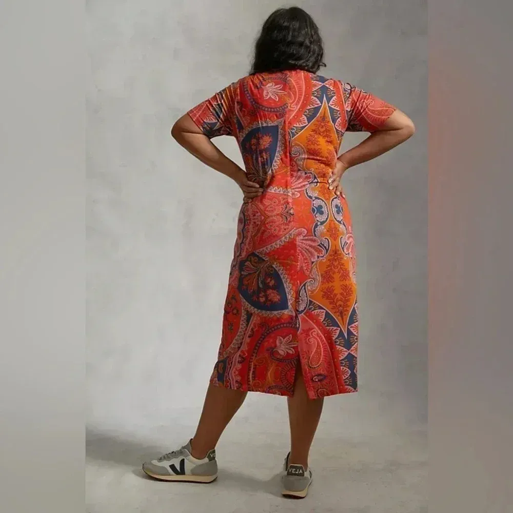 Anthropologie Farm Rio Orange Tropical Giannina Knit Midi Dress Plus Size 1X - Image 6