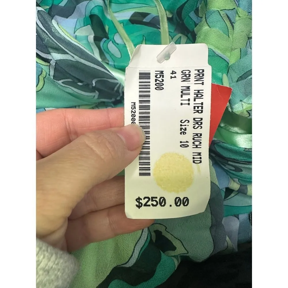 Morrell Maxie Pucci‎ inspired Y2K green halter chiffon flowy dress midi size 10 - Image 4