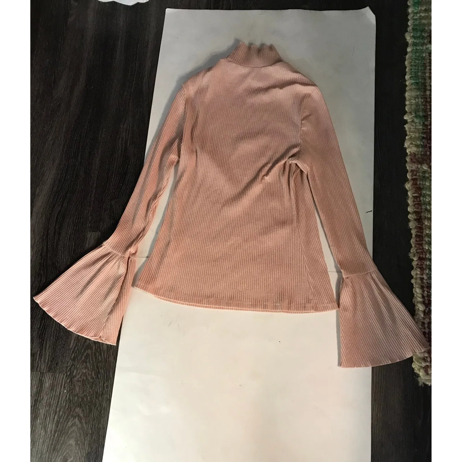 SHEIN Curve Flounce Sleeve Pink Sparkly Turtleneck Sweater 1XL Coquette Girl - Image 4