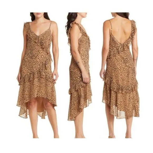 NWOT Charles Henry Tiered Ruffle Dress in Leopard Size Medium - Image 2
