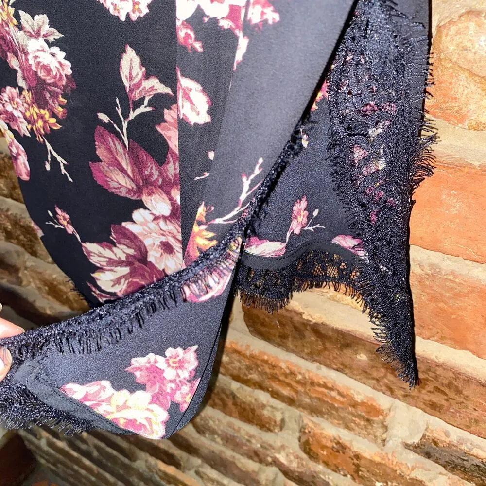 Bar III Black Floral Sleeveless Lace Trim Camisole Cami Tank Top Women's Small - Image 5