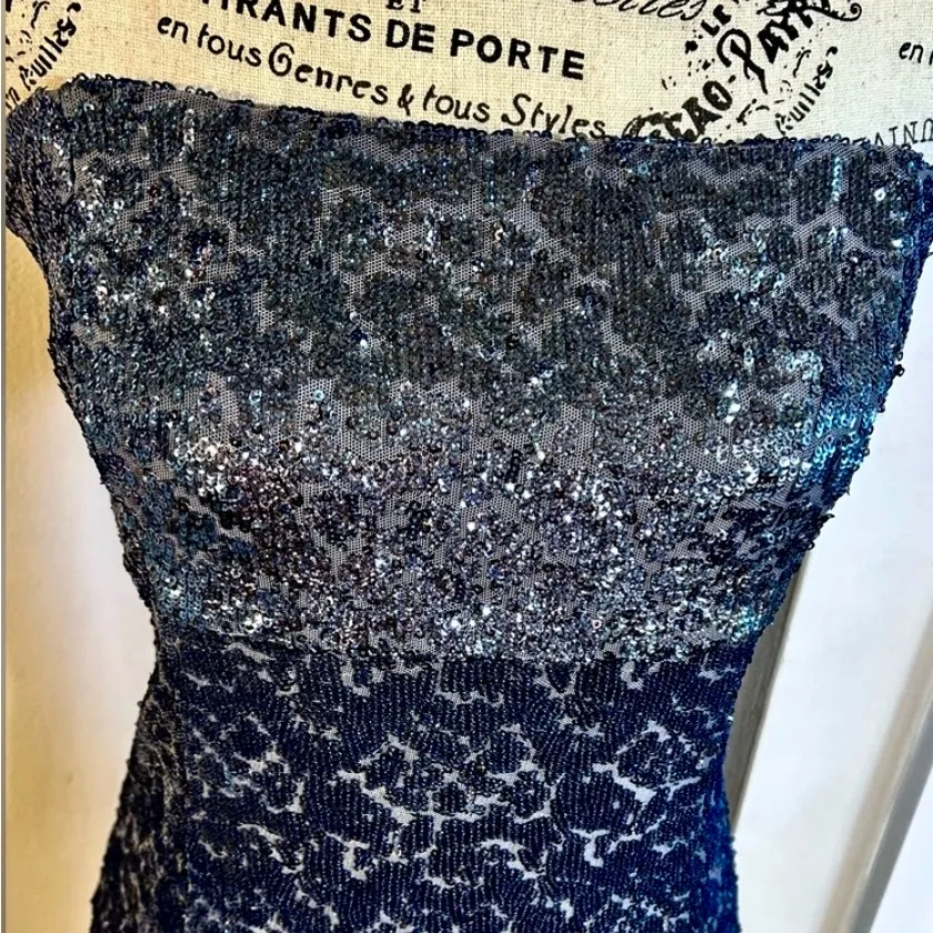 Alice + Olivia Strapless Sequin Cocktail Dress Metallic Blue Silver Party~M💛 - Image 2