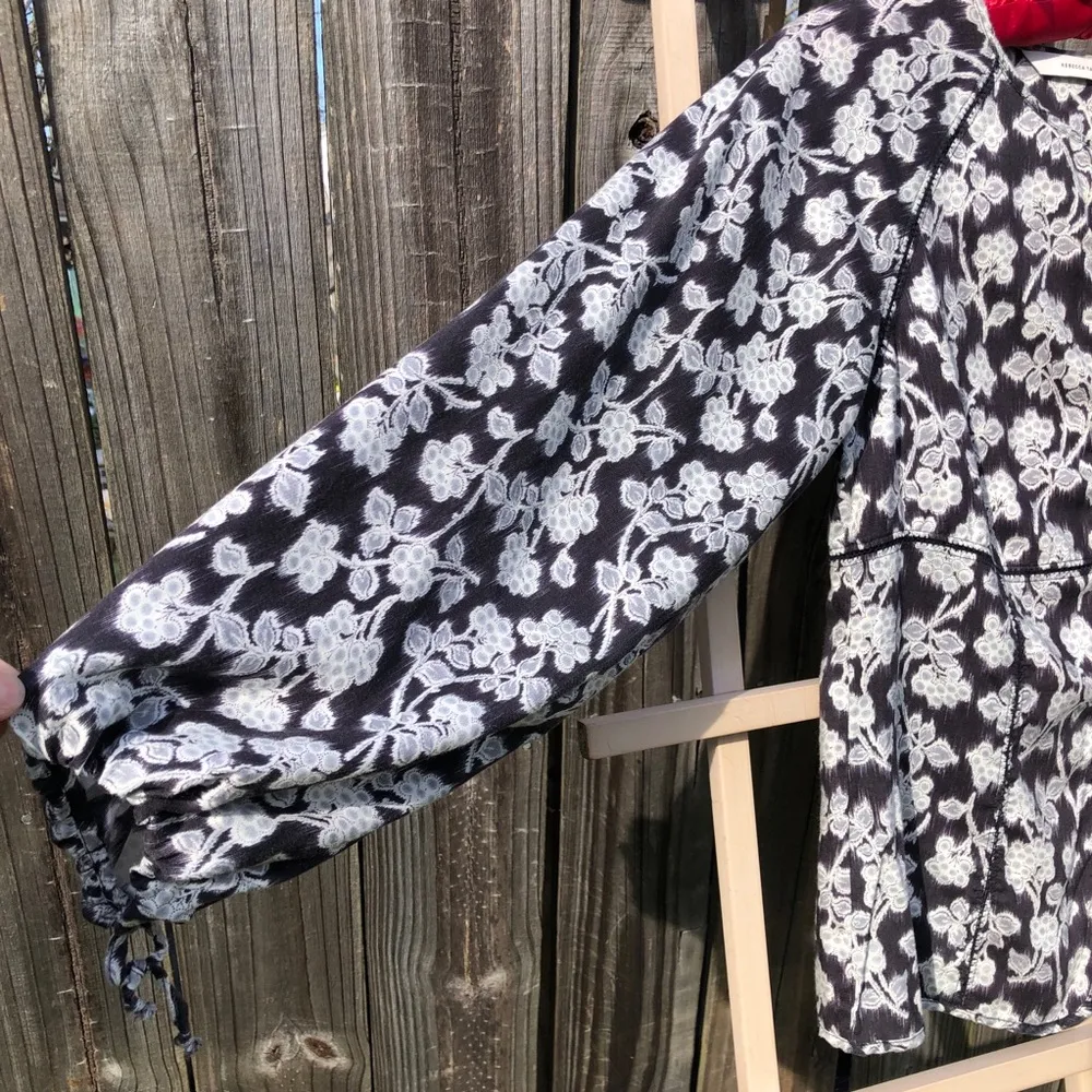 Rebecca Taylor Alicia Fleur Black Floral Blouse Top Size 4 - Image 10