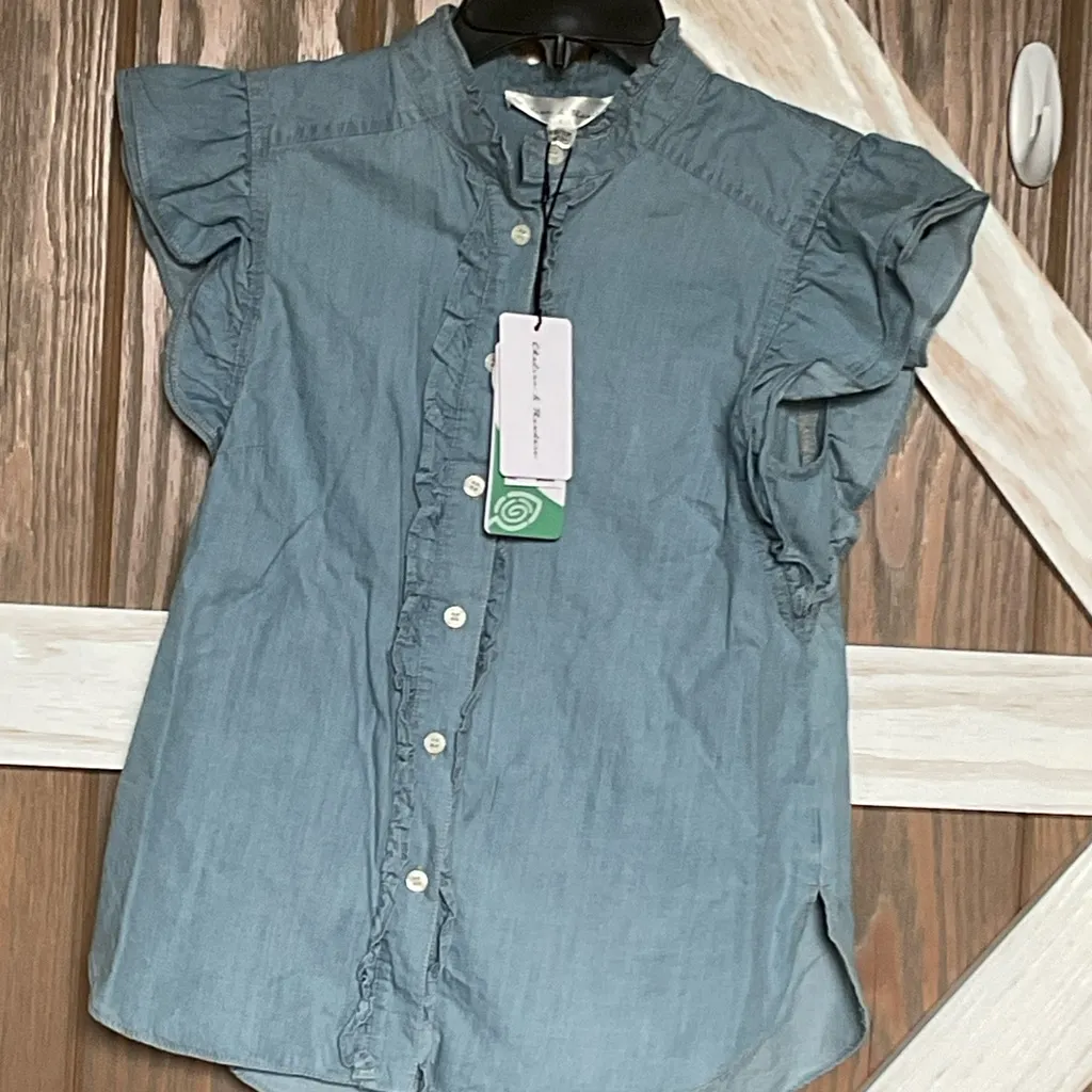 Chelsea & Theodore Blue Ruffle Sleeve Button - Image 2