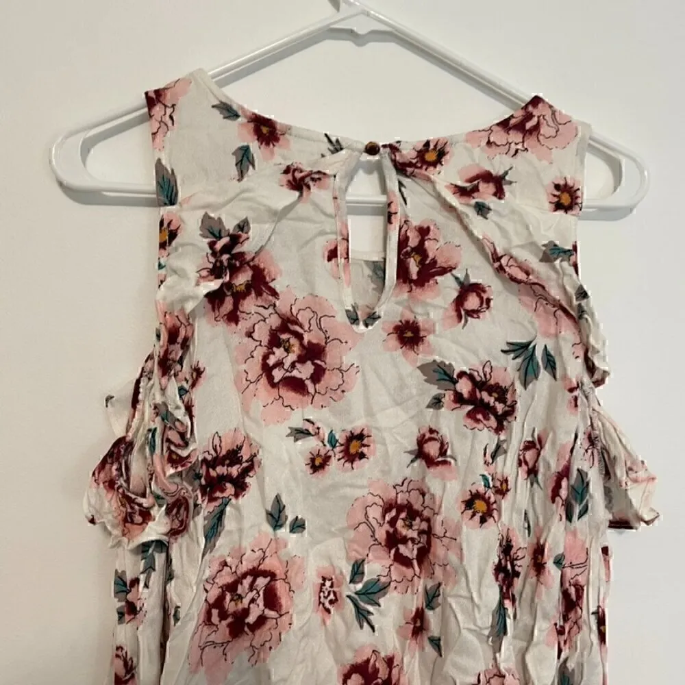 JACK BY BB DAKOTA Cold Shoulder Top Cream Ivory Pink Floral Boho Long Sleeve S - Image 13