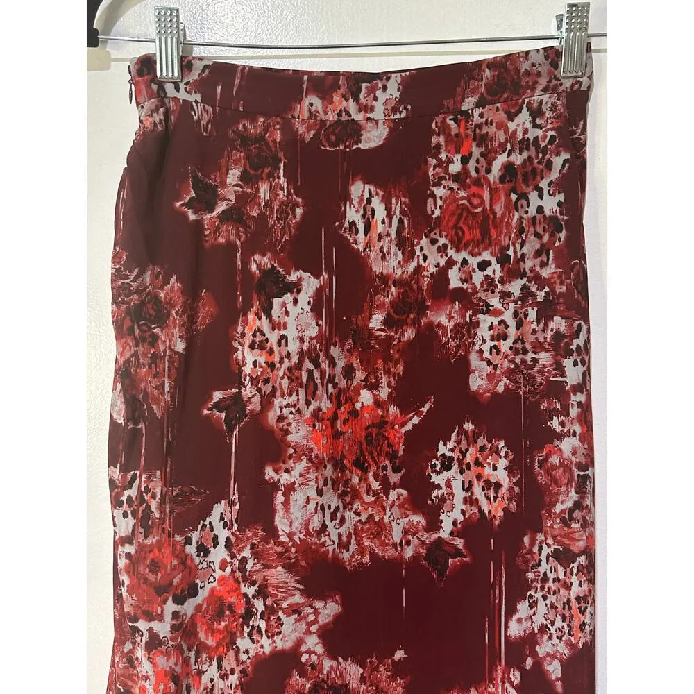 IRO Paris Alise Abstract Burgundy Print Draped Midi Skirt Size 34 Small NWT - Image 8