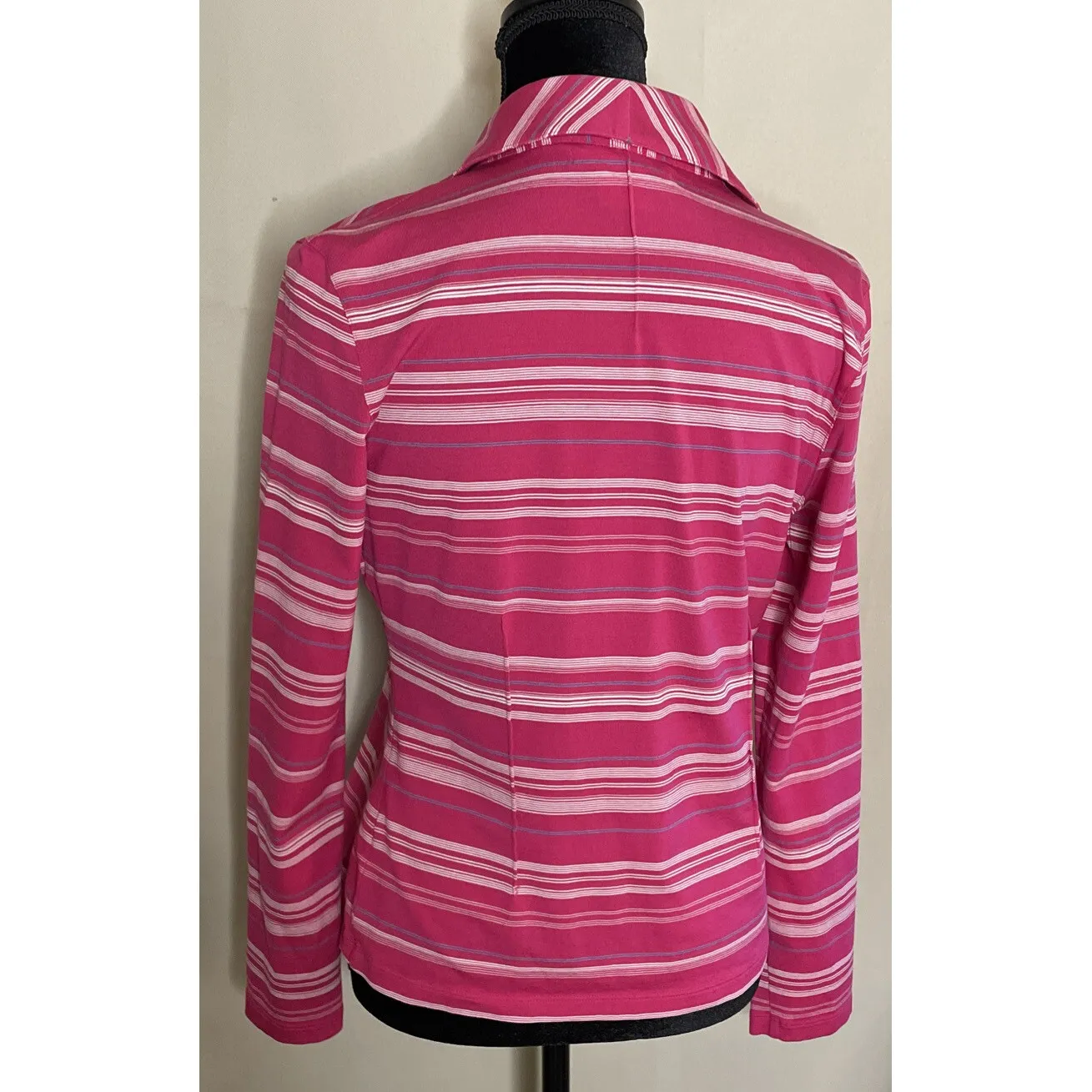 Nike Golf Womens Medium 8-10 Top Pink Striped Extensible Stretch Pullover Preppy - Image 2