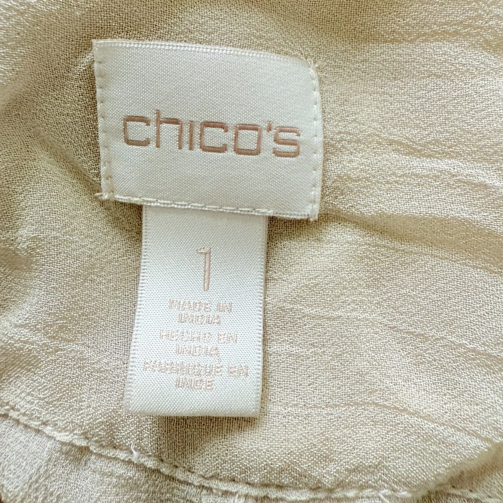 Chicos Selah Lace V-Neck Sheer Vanilla Top Roll-Up Sleeve Romantic Tunic Sz 1 - Image 4