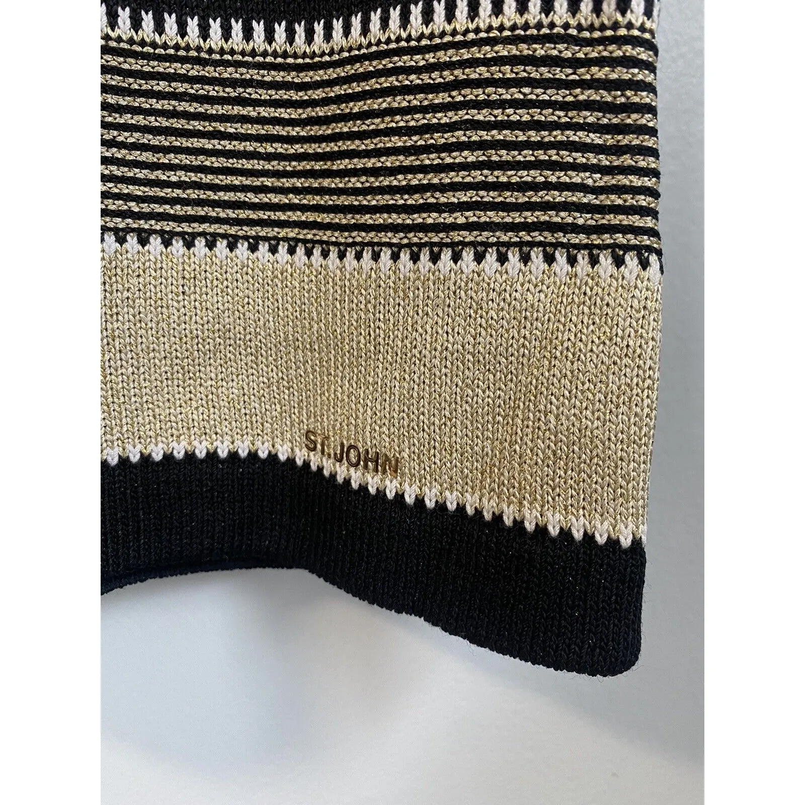 St. John Sport P Wool Blend Black Gold Striped Sleeveless Tank Top Sweater EUC - Image 2