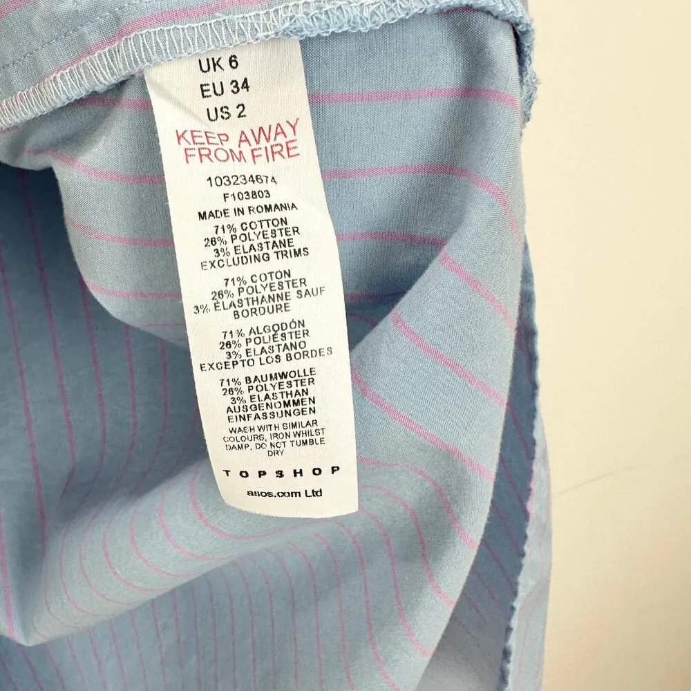 Topshop Oversized Striped Shirt Tunic Button Up Blue Minimalist Casual US 2 - Image 7