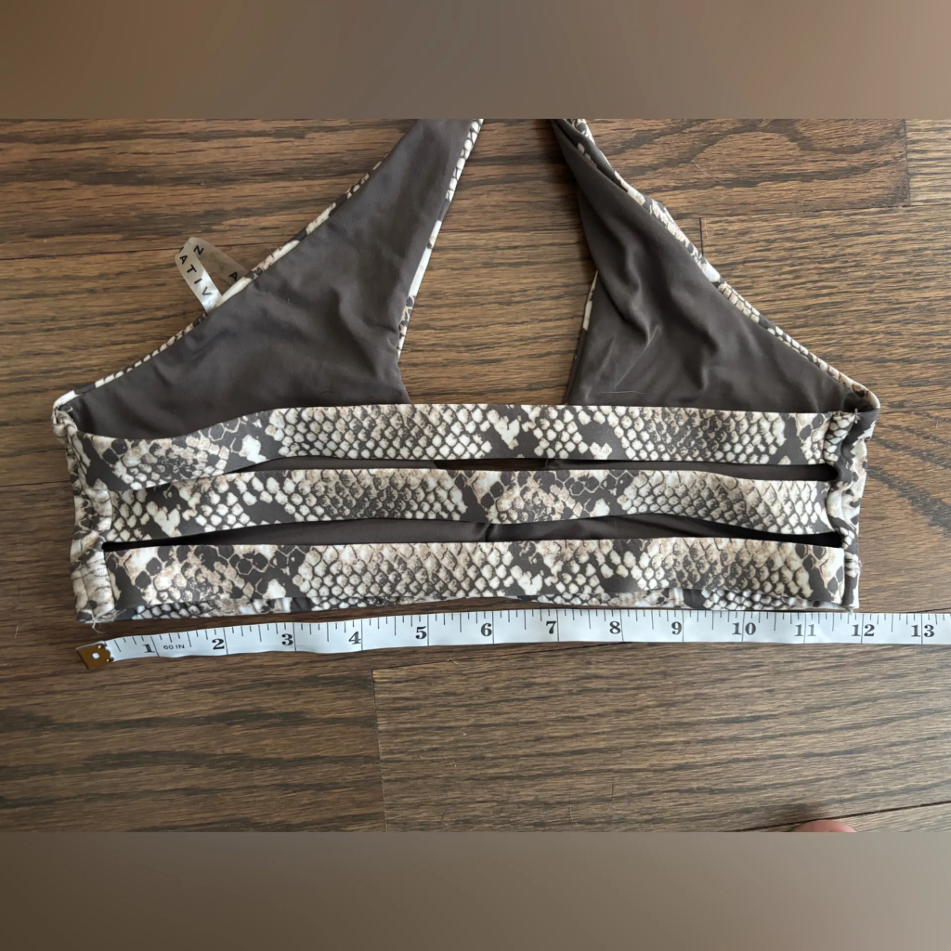 Vitamin A Brown and White Snakeskin Criss Cross‎ Halter Bikini Top - Image 8