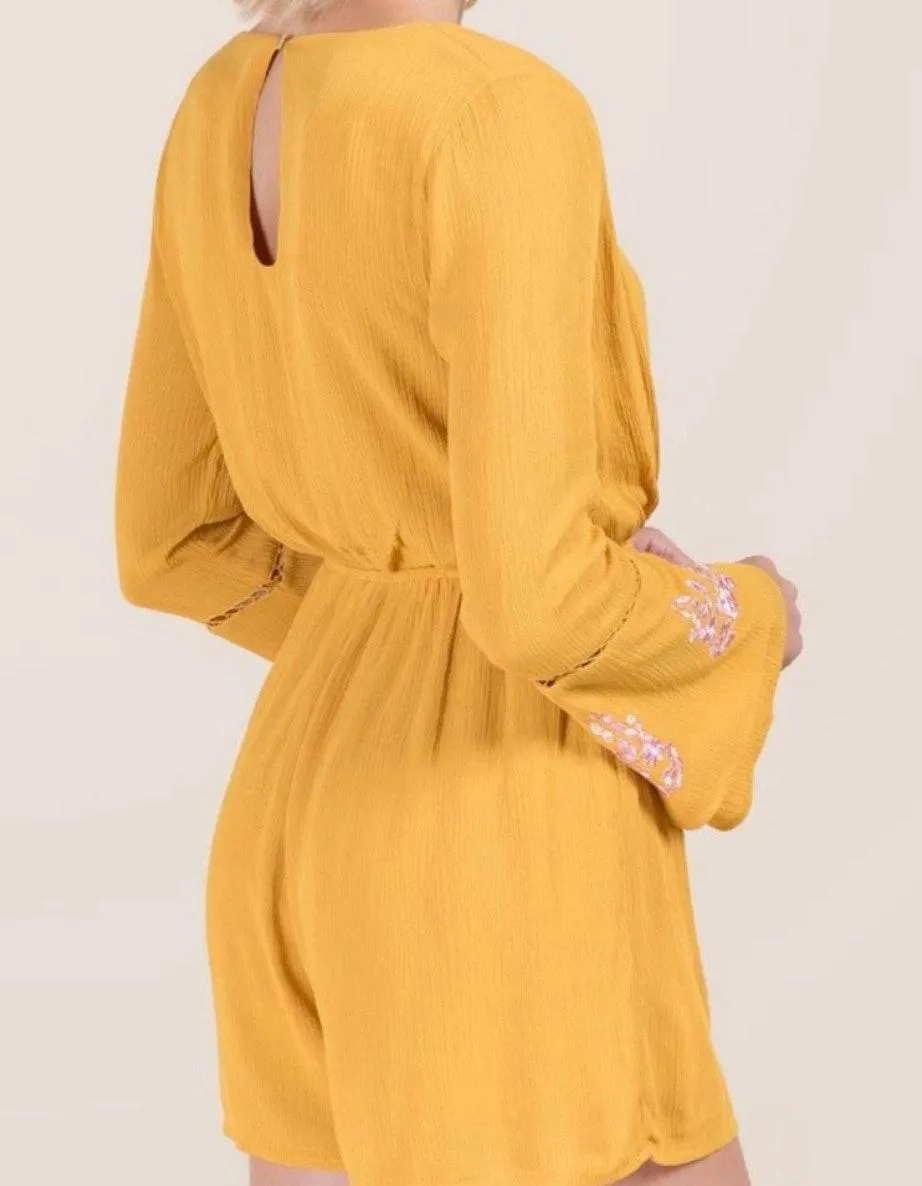 Francescas Yellow Embroidered Bell Sleeve Romper - Image 2