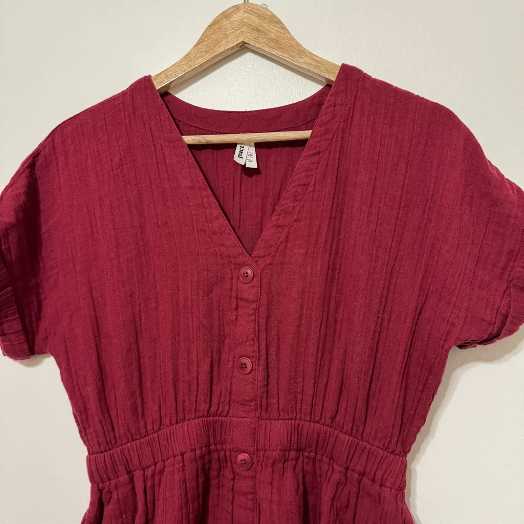 Pact Organic Cotton Double Gauze Coastal Full Button Front Midi Dress Size XS - Image 3