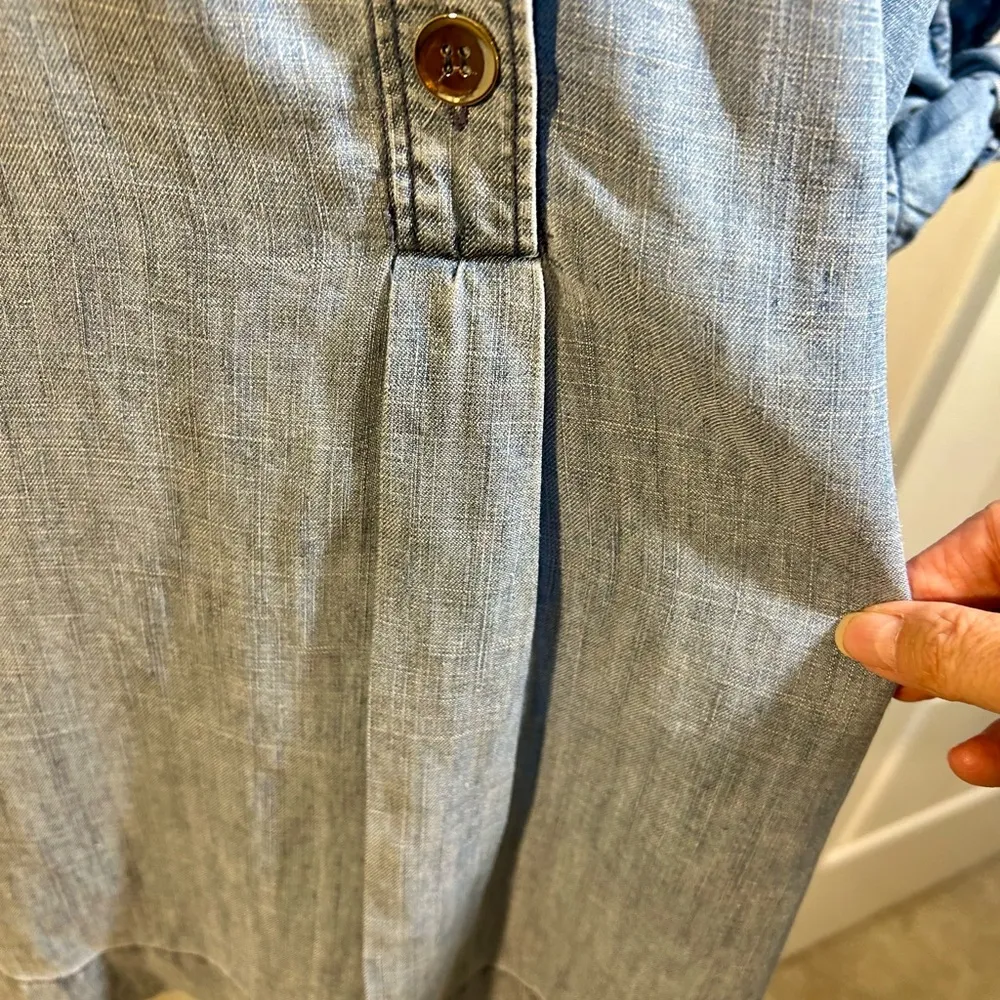 TRINA TURK Calle Ocho  Linen Blend Tie Sleeve 3 Button Front V-Neck Top~L💛 - Image 5