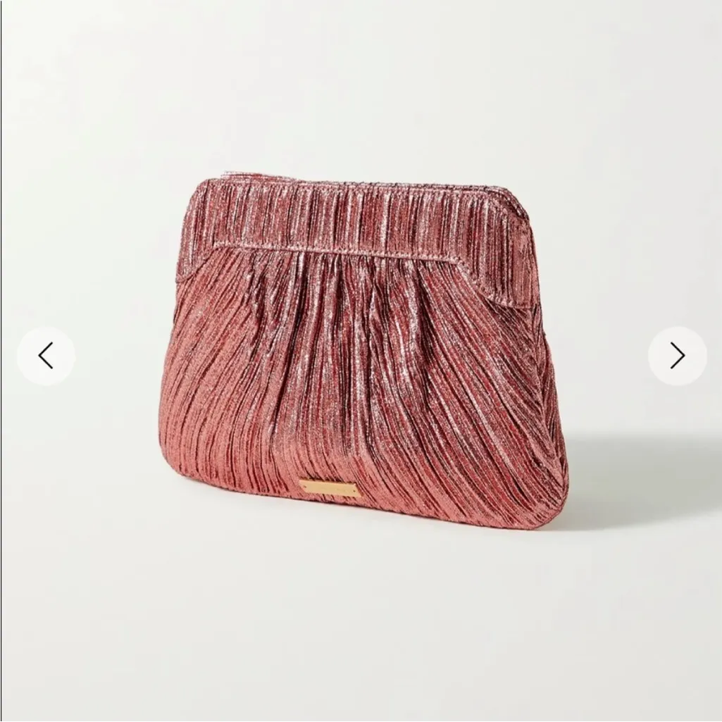 NWOT Loeffler Randall Rayne Small Pleated Bow Frame Clutch in Metallic Pink - Image 3