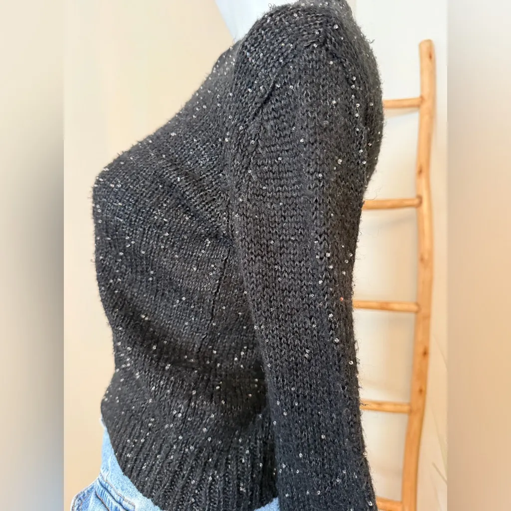 Topshop Sparkly Bead Embellished Crewneck Black Knit Sweater Size 4/Small - Image 3