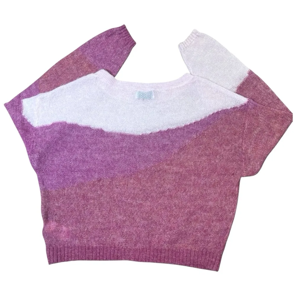 Old Navy Pink Color Block Crew Neck Sweater‎ Size Medium Soft Feminine Cozy Girl - Image 2