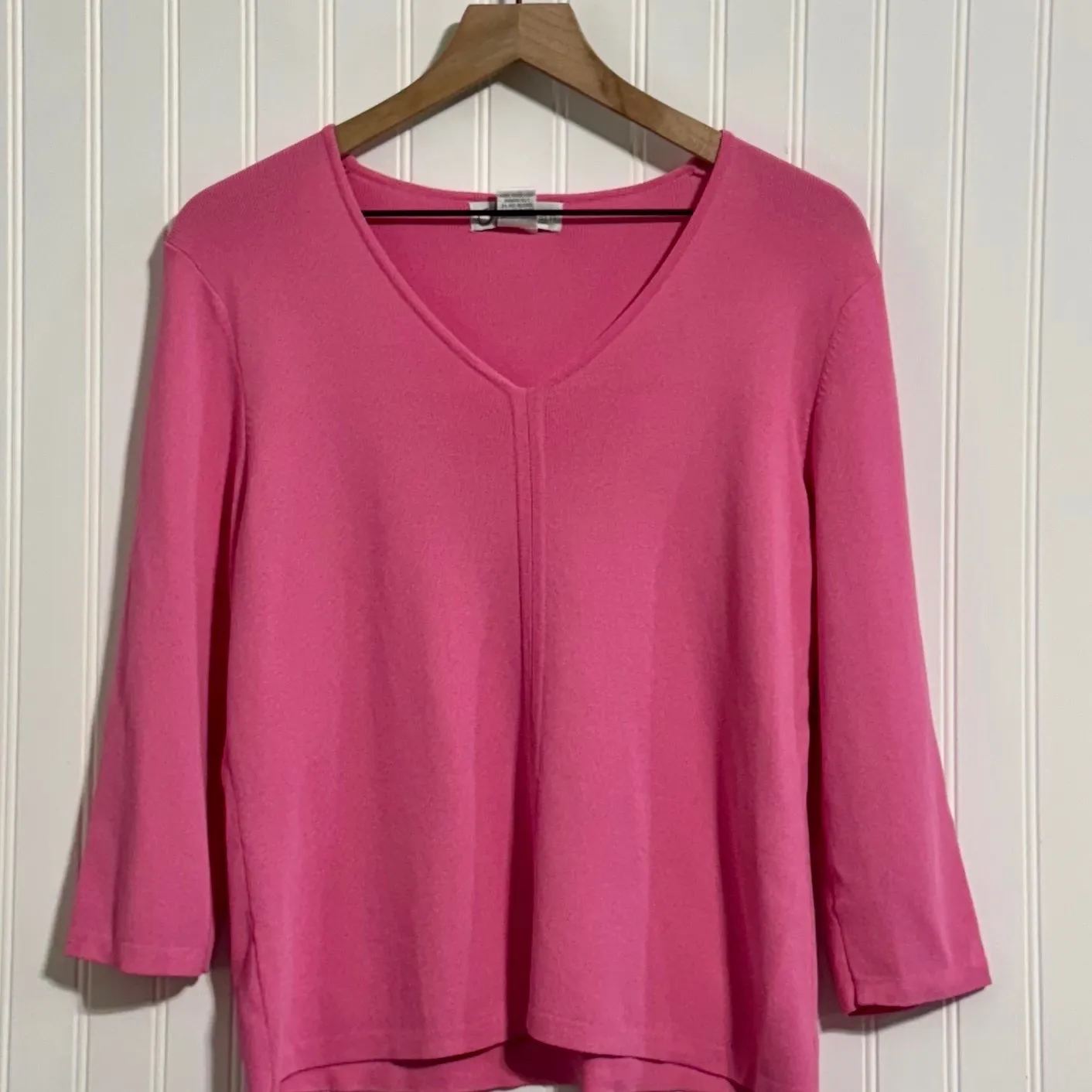 Dressbarn Large Pink V-Neck 3/4 Sleeve Knit Sweater Soft Office Chic - Image 2