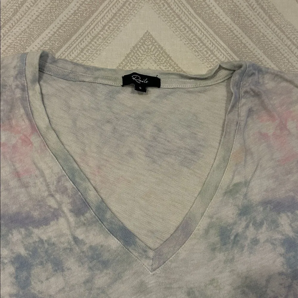 Rails Rainbow Tie-Dye Cotton V Neck T-Shirt Size Small - Image 2