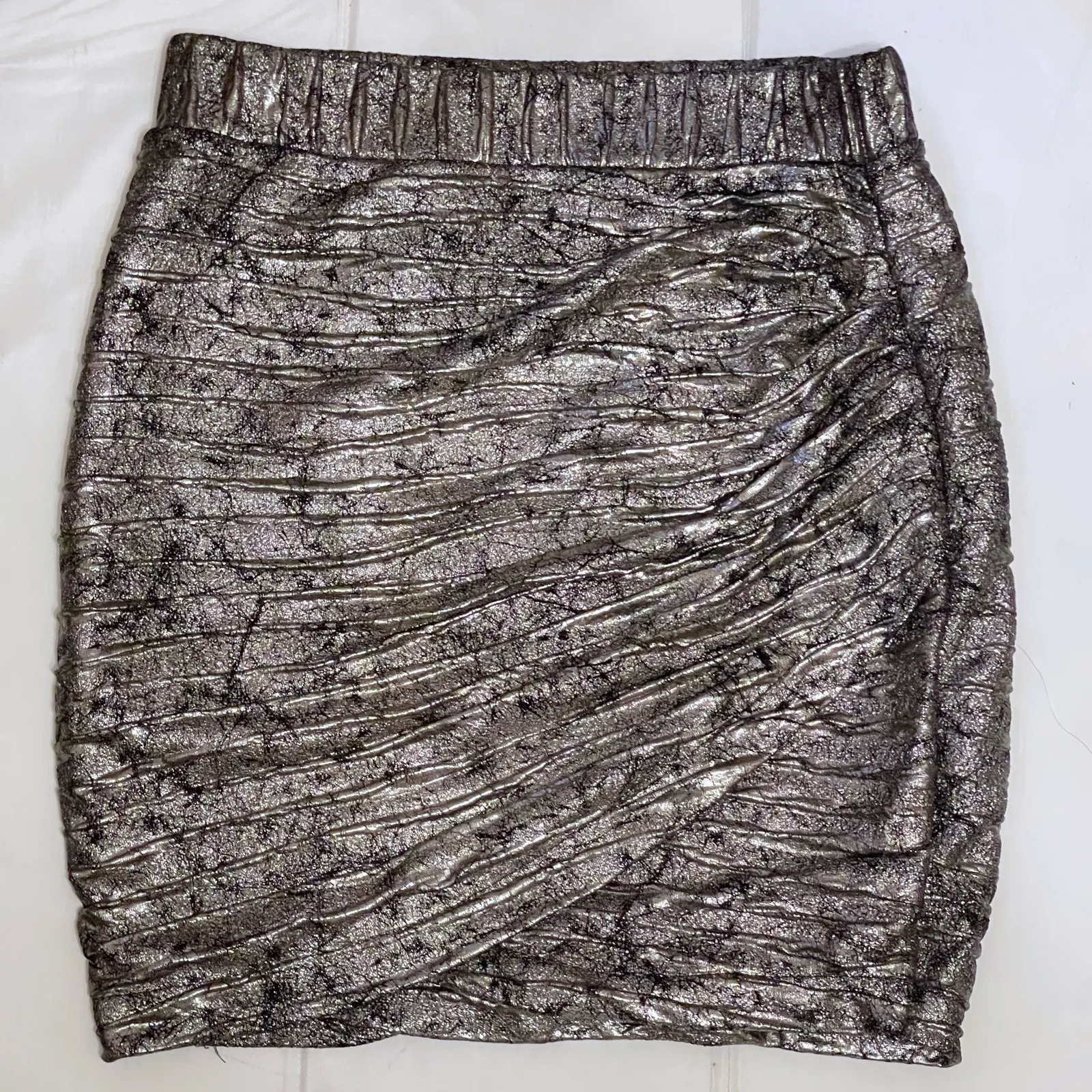ASTR Foiled Wrap Mini Skirt Metallic Coated Scrunch Rose Gold Stretch - Image 3