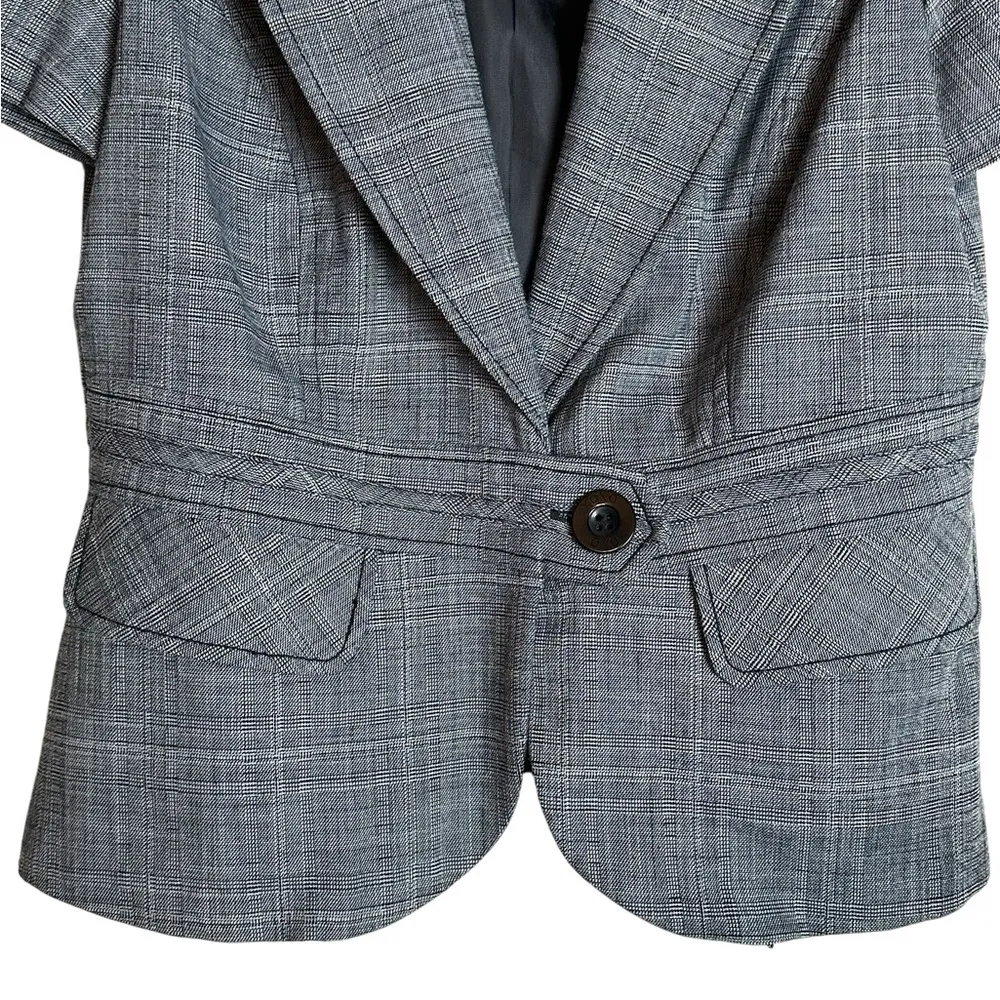 Vintage 2000s XOXO Micro Plaid Fitted Blazer Puff Sleeve Academia Y2K Size S - Image 5