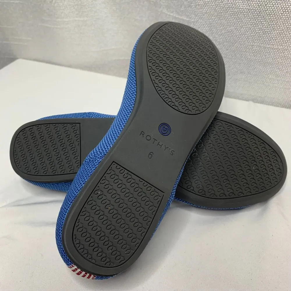 Rothy's Blue Knit Ballet Flats Red Striped Heel Sustainable Comfort Shoes Size 6 - Image 4