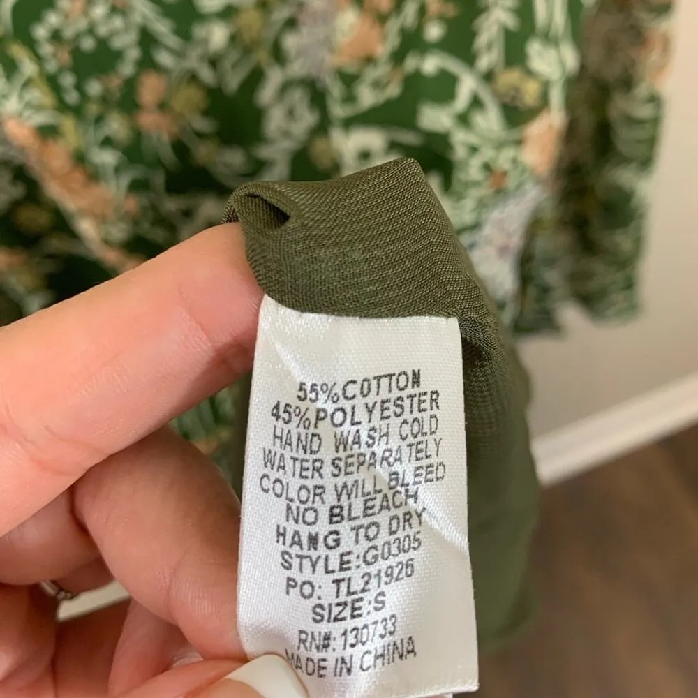 Umgee Floral Bell Sleeve in Army Green Dress - Image 4