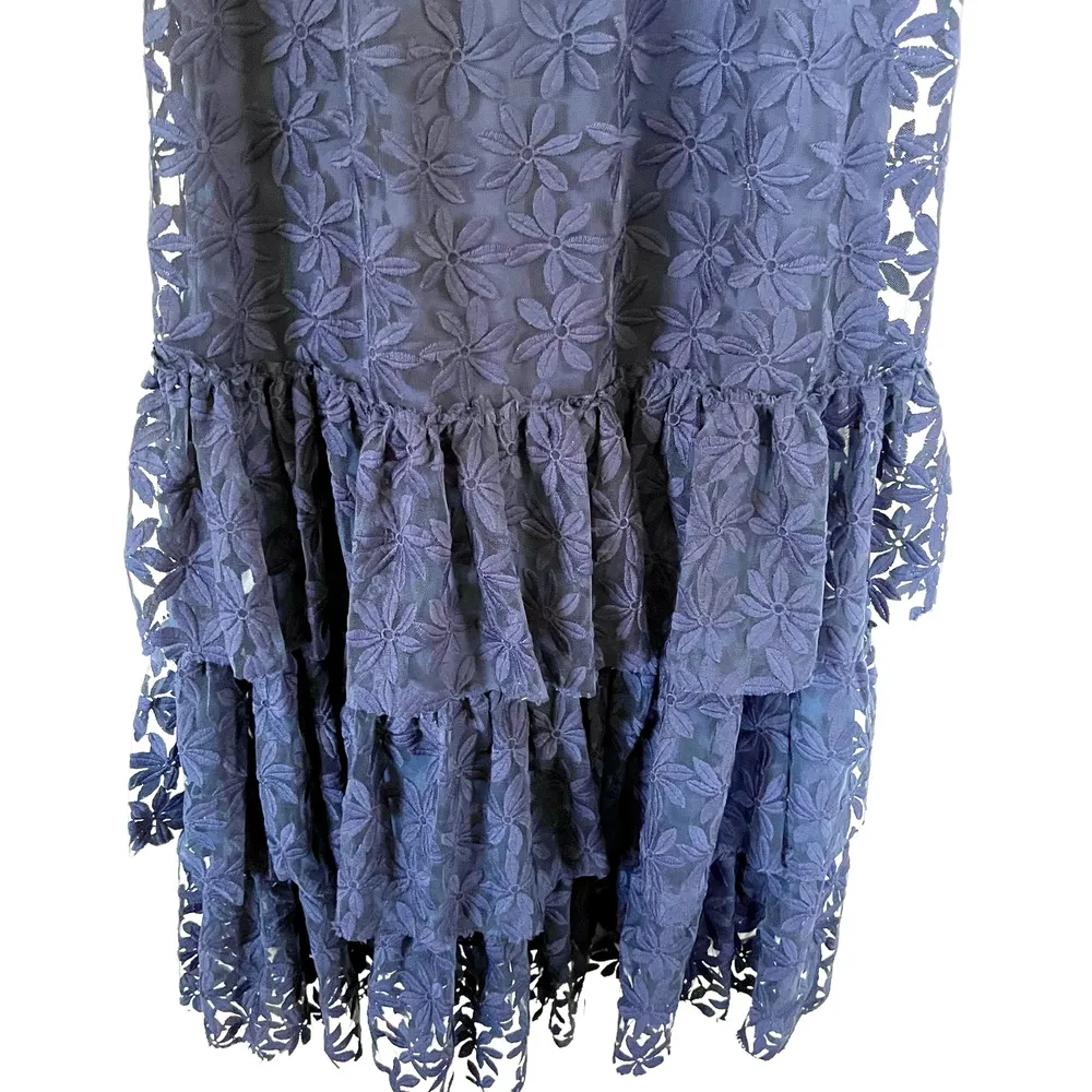 Shoshanna Midnight navy floral lace tiered maxi long formal gown dress size 8 - Image 2