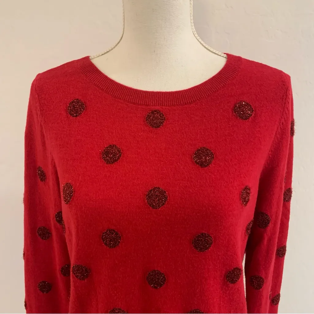 EUC Talbots Red Tinsel Dot Bateau Neck Lambswool Blend Sweater Size M - Image 3