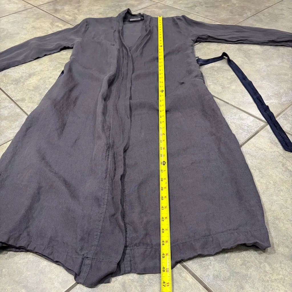 PARACHUTE 100% Linen Long Robe Gray Bathrobe Pockets Belted Unisex Sz S Lounging - Image 10