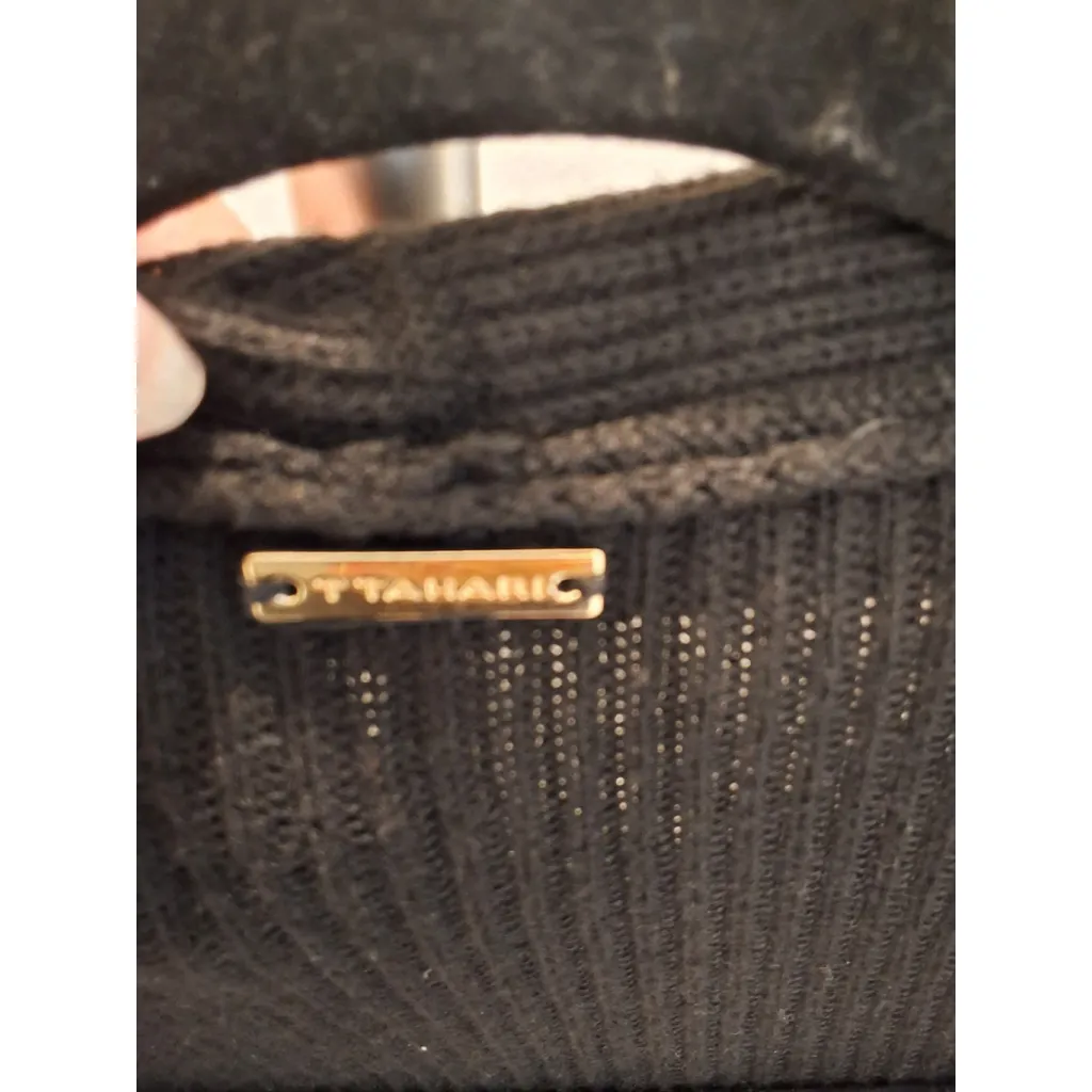 T-Tahari Black Open-Front Long Cardigan L Sweater Duster Pockets Women's - Image 4