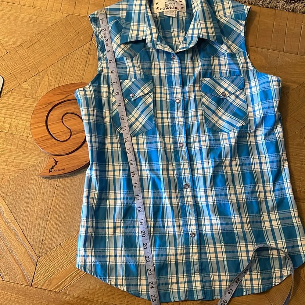 Crazy Cowgirl plaid Western Sleeveless Blouse Sz L Size L - Image 7