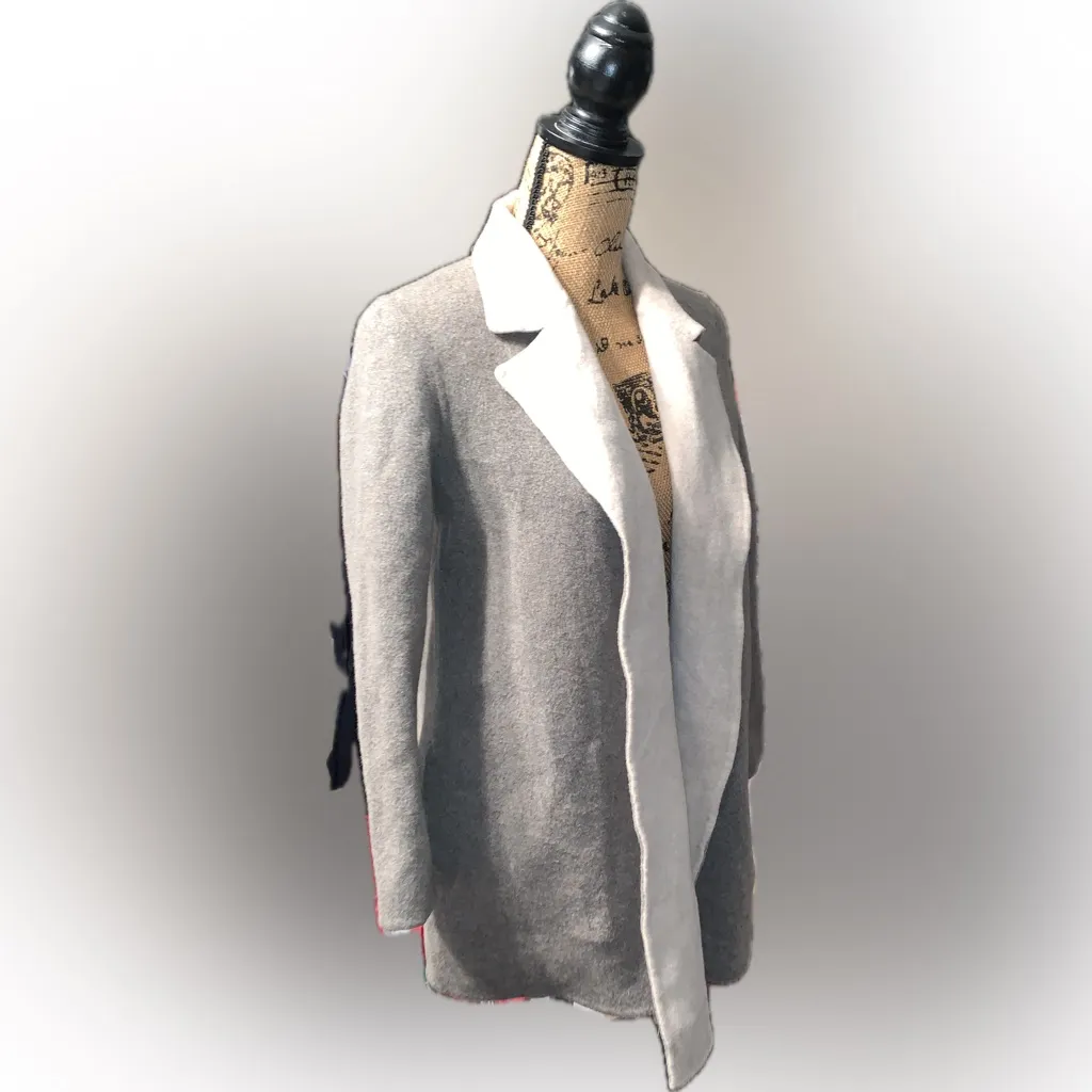 Theory Cashmere Wool Reversible Gray Cream Open Front Blazer Jacket Overcoat S - Image 3