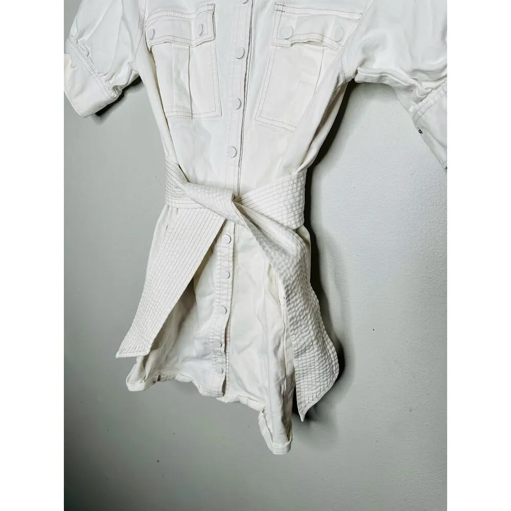 MARISSA WEBB White Denim Wide Belt Shirt Short Sleeve Mini Dress Size 8 - Image 6