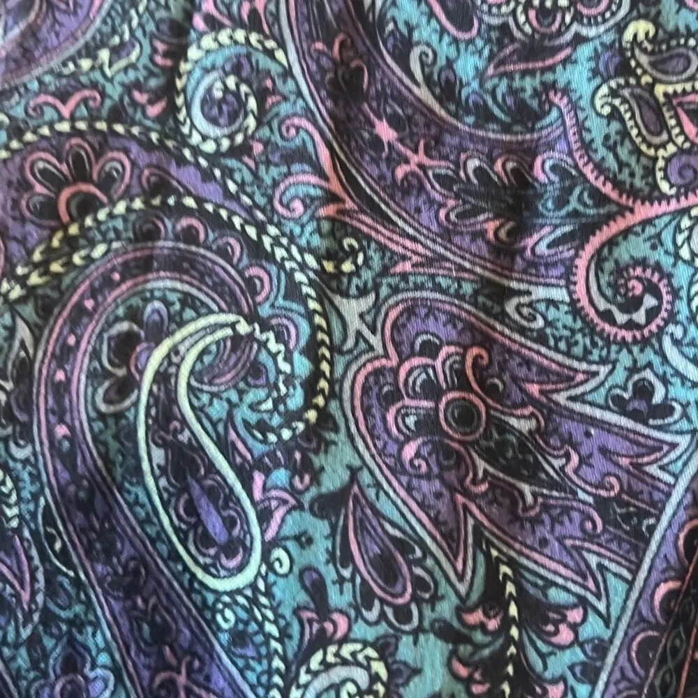 Renfrew Vintage Blue Purple Paisley High Rise Straight Leg Flat Front Pants Sz 6 Blue - Image 5