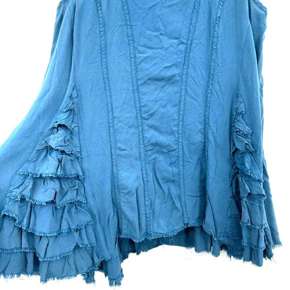 Intimately Free People size XS blue sleeveless loose blouse with ruffle detail‎ - Image 4