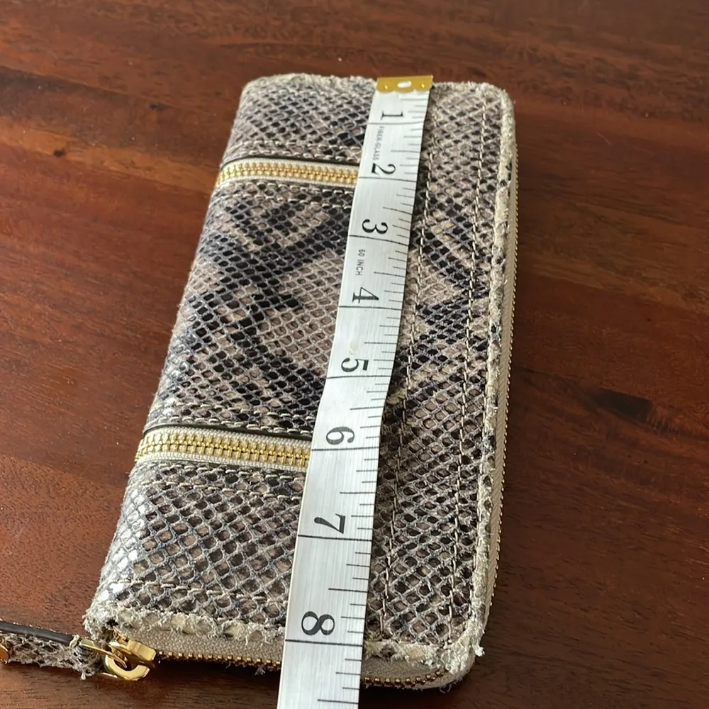 Michael Kors black brown snakeskin embossed logo gold tone zippered wallet - Image 6