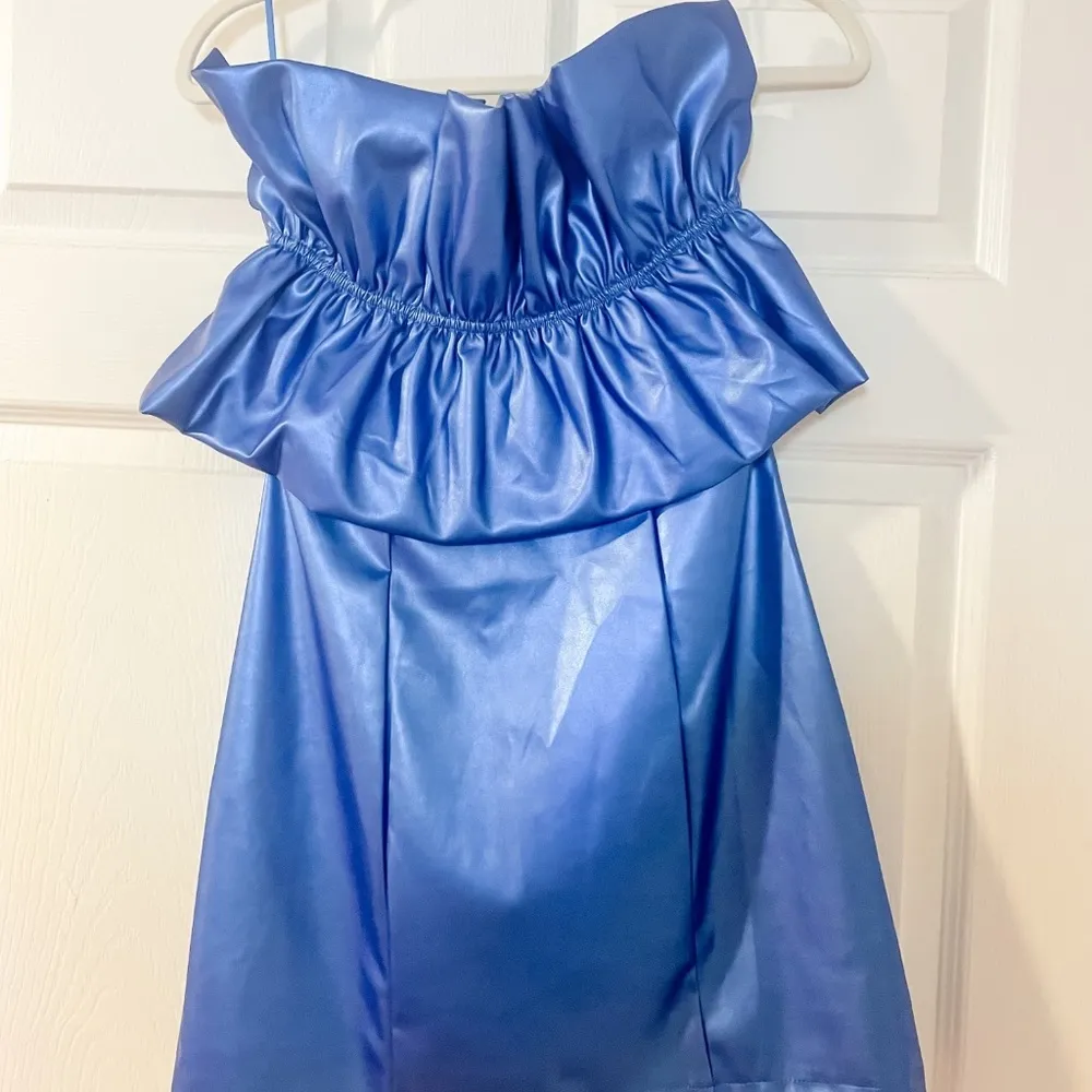 Metallic Blue Ruffle Top Dress - Image 4